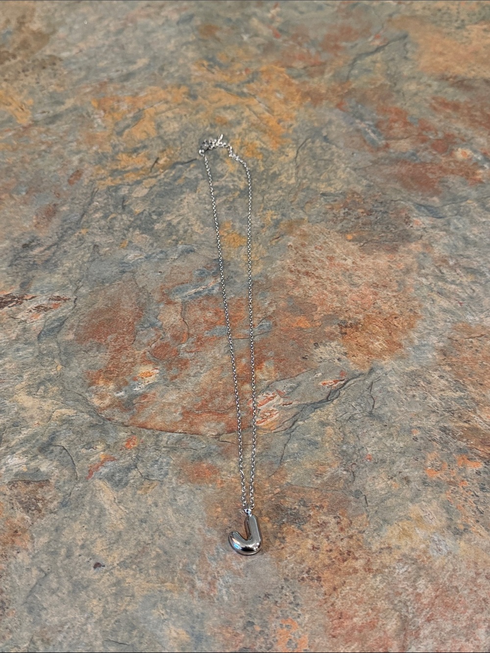 Sterling Silver Curved Letter “J” Pendant Necklace - Silver NWT